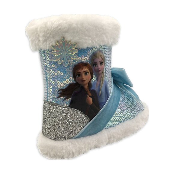 Disney Frozen Kids Size 7-8 Bootie Slippers Style Elsa & Anna Sequined Snowflake - Picture 6 of 7